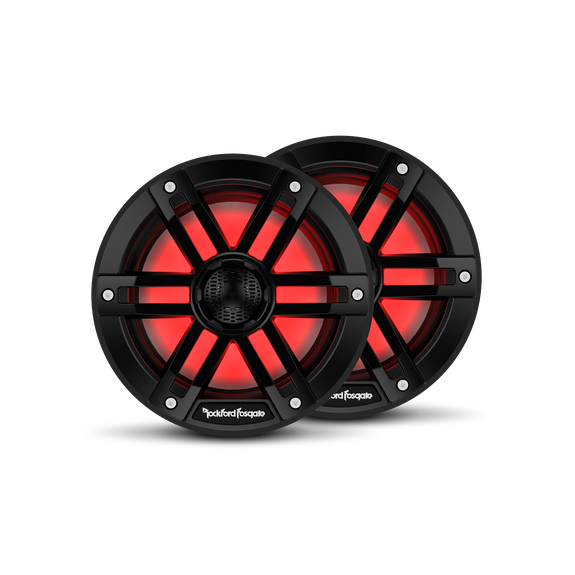 Front View of Speakers with Black Grilles