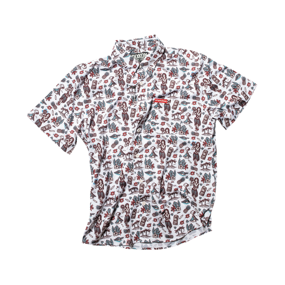 Men’s White Dixxon Short Sleeve Button-Up Shirt with Custom RF Pattern - 2XL