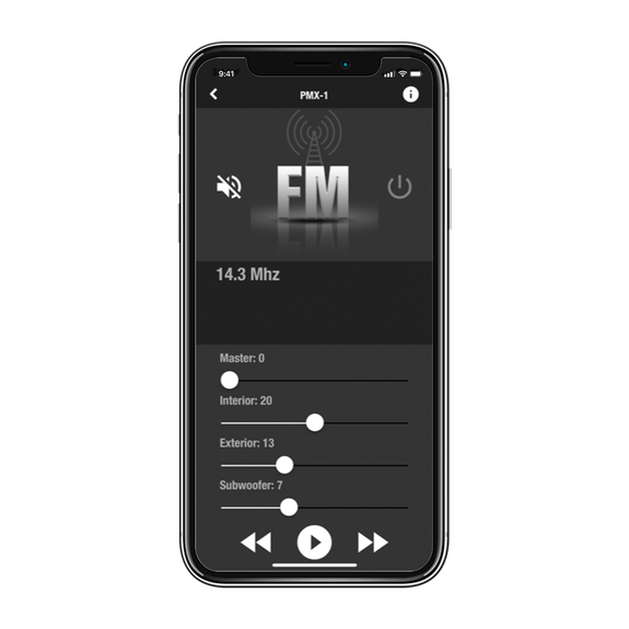 Rockford Fosgate RF CONNECT App Showing PMX-1 FM Tuner Settings