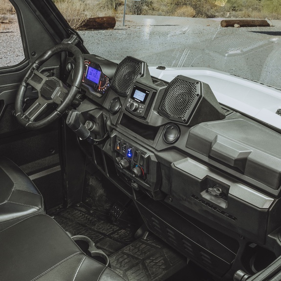 Front Right Installation View of Dash Assembly with Speakers and Source Unit