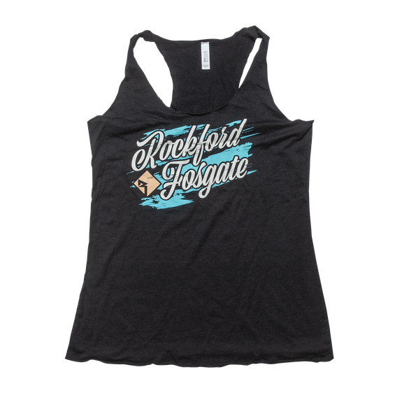 Front View of Black Rockford Fosgate Ladies Tank Top with RF Design
