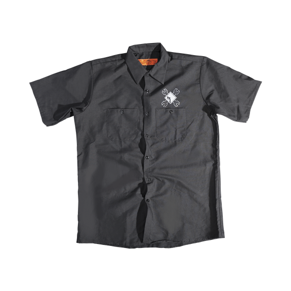 POP-WORK17-L Black Button Down Camp Shirt w/ White RF Graphic-L ...