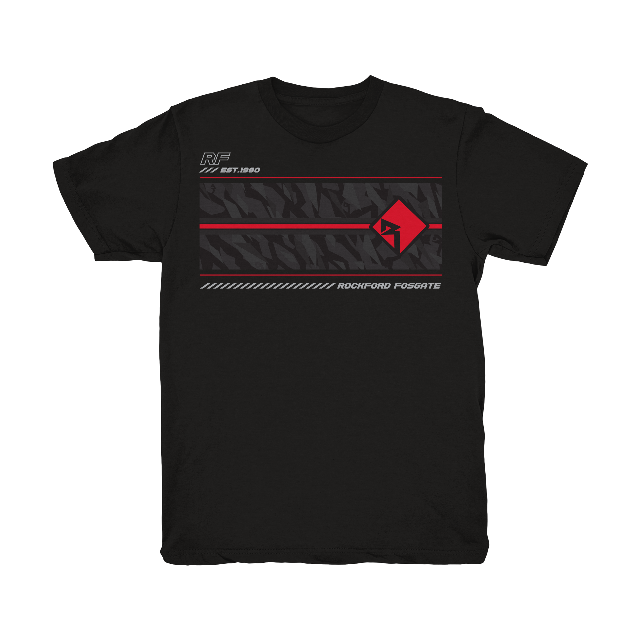 POP-CAMO19-M Black T-shirt with Red Diamond-R Logo over a Grey ...