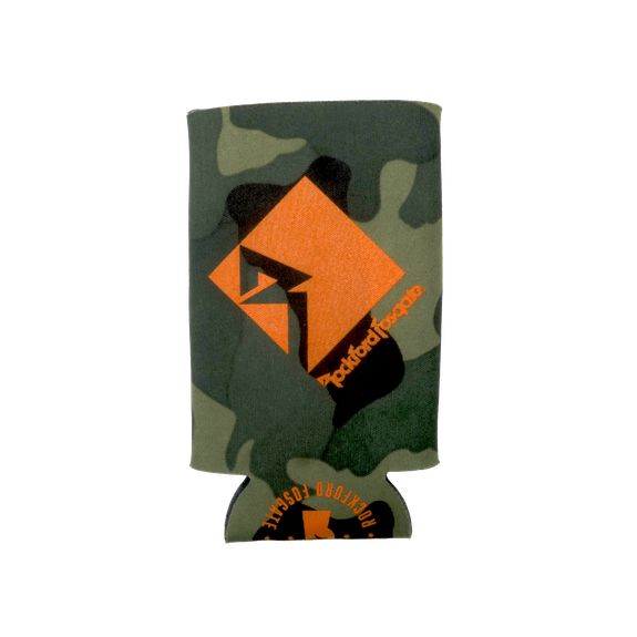 Front View of Beverage Holder with Orange Rockford Fosgate logo and Camouflage Foam
